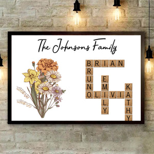 Birth Flower Family Crossword Puzzle Art Personalized Poster