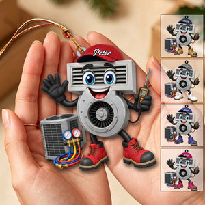 Friendly HVAC Air Vent Blower Mascot Waving Hand Ornament β Personalized Heating & Cooling Tech Gift