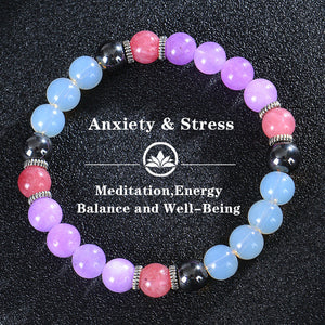 Seven Colored Stone, Tiger Eye Stone Bracelet - 7 Chakras Card Bracelet
