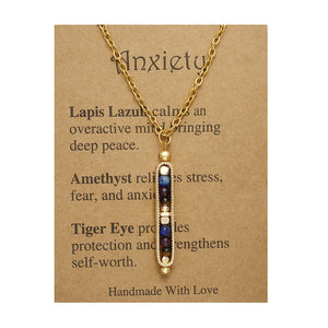 Small Stone Bead Pendant Card Necklace, Amethyst Collar Chain