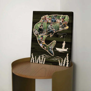 Bass Fishing Gifts, Custom Bass Fish Shape Wall Art, Fishing Collage Canvas, Fishing Gift for Dad,Gifts For Fisherman