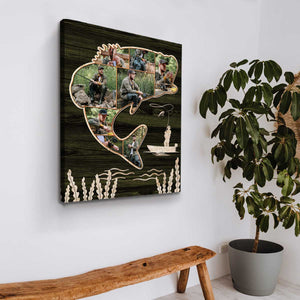 Bass Fishing Gifts, Custom Bass Fish Shape Wall Art, Fishing Collage Canvas, Fishing Gift for Dad,Gifts For Fisherman