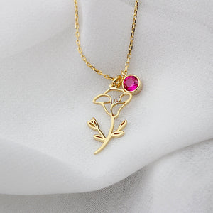Personalized Birth Flower, Birthstone Birth Flower Necklace