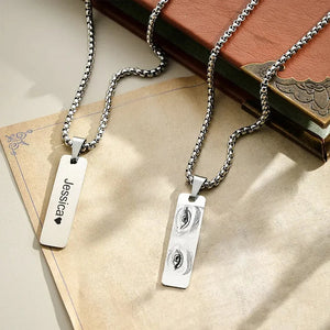 Personalized Eye Photo & Name Necklace Set, Couple Jewelry