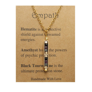 Small Stone Bead Pendant Card Necklace, Amethyst Collar Chain