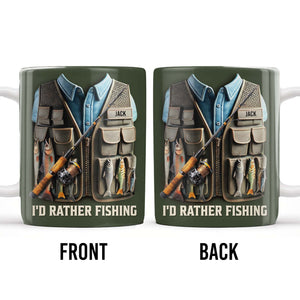 I'd Rather Be Fishing, Fishing Gear and Fish Design, Personalized Coffee Mug, Gift For Fishing Enthusiasts