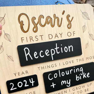 Personalized First Day of School Sign with handle - Reusable Memory Photo Board | Back To School | Starting School Nursery Preschool