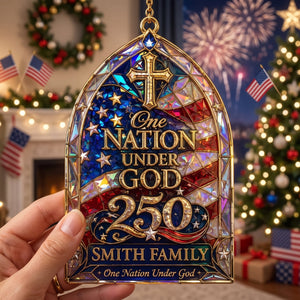 "One Nation Under God" Custom Shape Acrylic Ornament β Hologram America 250th Faith Design | Personalized Patriotic Family Gift