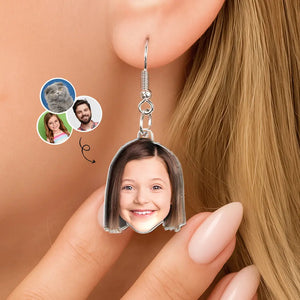 Custom Photo Funny Face Pet Kid Family - Personalized Acrylic Earrings