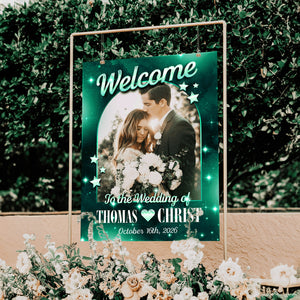 Personalized Photo Glitter Wedding Welcome Sign
