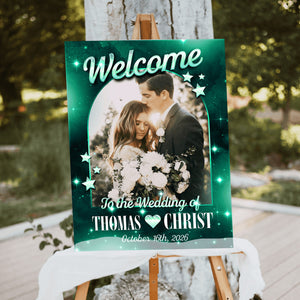 Personalized Photo Glitter Wedding Welcome Sign