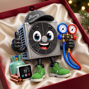 Thumbs-up HVAC Unit Mascot Hanging Ornament β Personalized Gift For Heating & Cooling Professionals