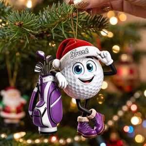 Leaning On The Golf Bag โ Personalized Cute Golf Ball Mascot Christmas Hanging Ornament | Gift For Golf Lovers