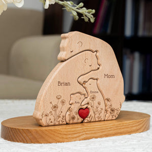 Hugging Bear Family Floral Version - Personalized Wooden Bear Family Puzzle