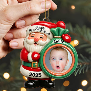 Baby's First Christmas Ornament, Custom Photo Wood Ornament