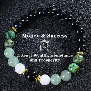 Seven Colored Stone, Tiger Eye Stone Bracelet - 7 Chakras Card Bracelet