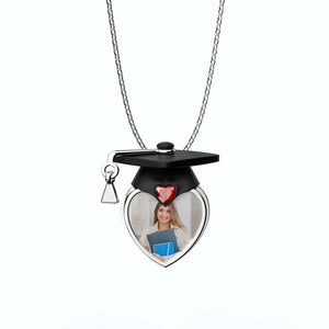 Personalized Photo Dainty Birthstone Graduation Cap Necklace