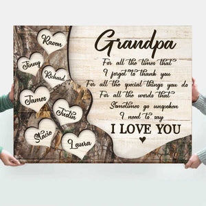 Thank You Dad Gift with Kids Names, Father's Day Personalized Canvas Poster
