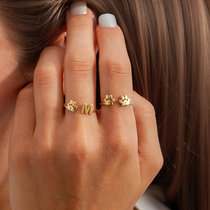 Personalized Engraved Paw Initial Ring Gift For Pet Lover