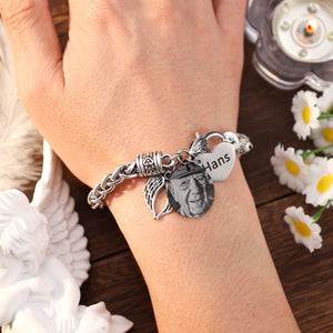 Personalized Memorial Heart Antique Bracelet with photo and engraved name
