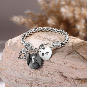 Personalized Memorial Heart Antique Bracelet with photo and engraved name