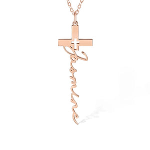 Personalized Cross Pendant Necklace with Name Crucifix Jewelry Christening Baptism First Communion Gift for Her