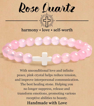 Turquoise Bracelet With Cross, Healing Beads Bracelet
