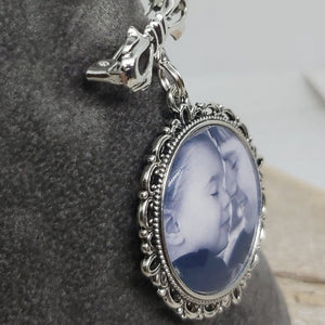 Personalized Memorial Custom Photo Bow Lapel Pin, Wedding Pin