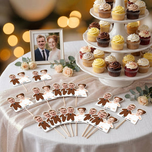 Wedding Couple - Custom Photo Face Personalized Cupcake Topper