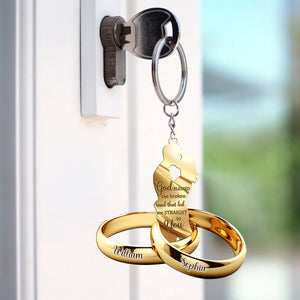 Couple Gift Couple Rings with Wings Personalized Keychain