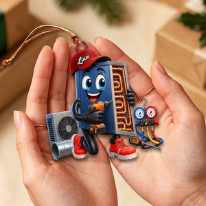 Cute HVAC Repair Mascot Ornament β Personalized Gift For Heating & Cooling Professionals