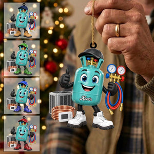 HVAC Refrigerant Tank Mascot Ornament β Funny Personalized Heating & Cooling Tech Gift