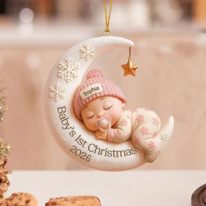 Sleeping Baby On Moon β Baby's 1st Christmas Personalized Ornament