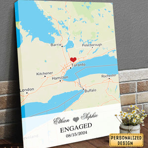Engagement Poster - Custom Map Perfect Gift For Couple