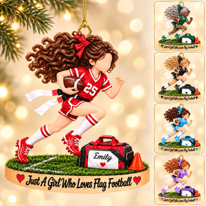 Just A Girl Who Loves Flag Football - Personalized Flag Football Girl Ornament โ Custom Athlete Christmas Gift