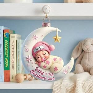 Baby Sleeping On The Moon β Baby's 1st Christmas Personalized Ornament