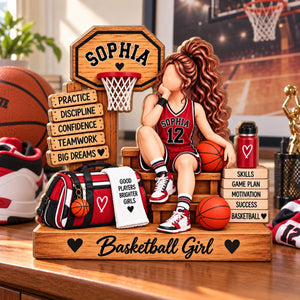 Personalized Basketball Girl Wooden Plaque – Custom Name Player Display | Gift For Daughters, Teammates & Basketball Lovers