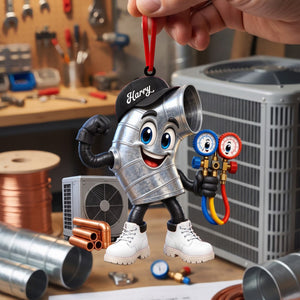 Flexing Ductwork HVAC Mascot Ornament β Personalized Gift For HVAC Technician