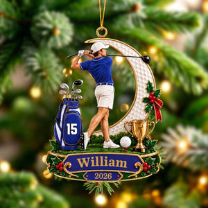 Personalized Male Golfer Christmas Ornament 2026 β Custom Name & Number Acrylic Keepsake | Golf Gift For Him