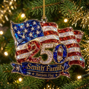 Personalized 1776β2026 Patriotic Flag Acrylic Ornament β America 250th Family Keepsake Gift
