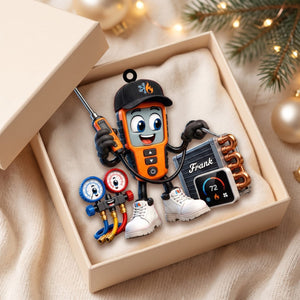 HVAC Digital Meter Mascot Holding Temperature Probe Ornament β Funny Personalized Gift for AC Technicians