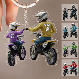 Dad And Kid - Personalized Dirt Bike Shaped Acrylic Keychain
