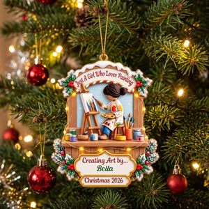 Personalized Painter Girl Christmas Acrylic Ornament β Custom Name & Year Artist Keepsake | Gift For Women Who Love Painting