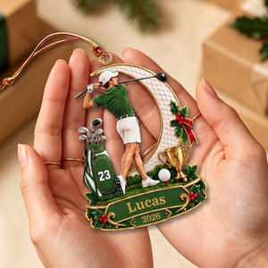 Personalized Male Golfer Christmas Ornament 2026 β Custom Name & Number Acrylic Keepsake | Golf Gift For Him