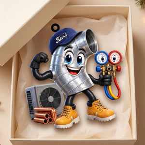 Flexing Ductwork HVAC Mascot Ornament β Personalized Gift For HVAC Technician