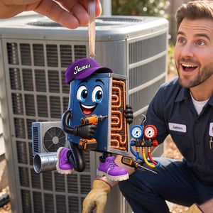 Cute HVAC Repair Mascot Ornament β Personalized Gift For Heating & Cooling Professionals