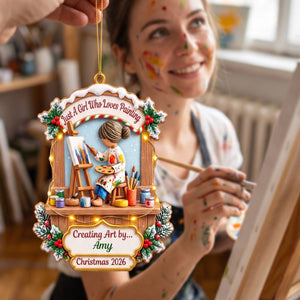 Personalized Painter Girl Christmas Acrylic Ornament β Custom Name & Year Artist Keepsake | Gift For Women Who Love Painting