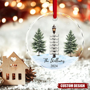 Vintage Family Lamp Post Signs - Personalized Christmas Glass Ornament