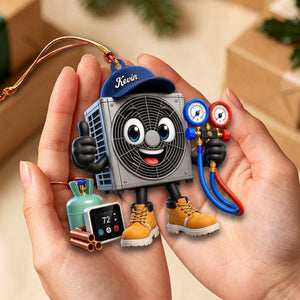 Thumbs-up HVAC Unit Mascot Hanging Ornament β Personalized Gift For Heating & Cooling Professionals