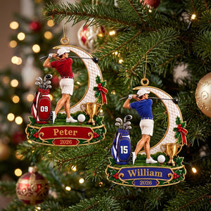 Personalized Male Golfer Christmas Ornament 2026 β Custom Name & Number Acrylic Keepsake | Golf Gift For Him